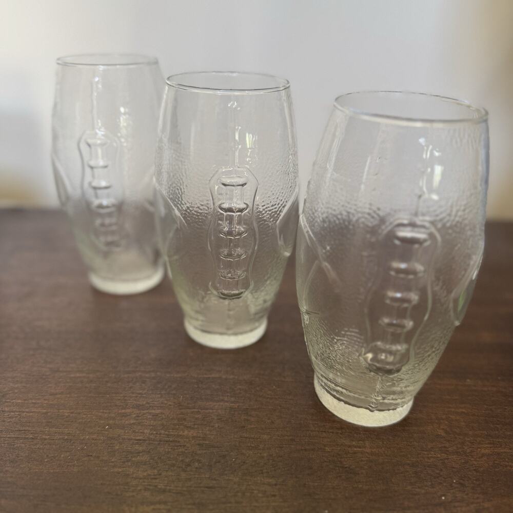 VTG 3 Football Tumbler Glass Glasses 23oz NFL NCAA Tailgate Clear Gameday